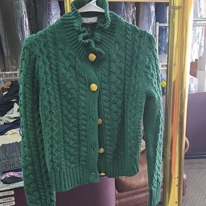 J. Crew Green Cable Knit Cardigan with Gold Buttons
